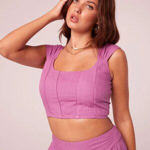 Band Of The Free Isla Linen Blend Corset Crop Top Mulberry